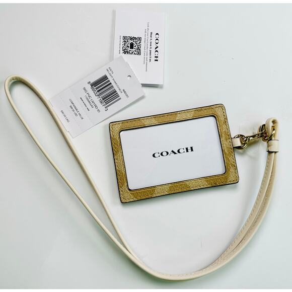 Coach Lanyard Signature Logo ID Holder NWT Coated Canvas with Leather Details - Picture 1 of 7